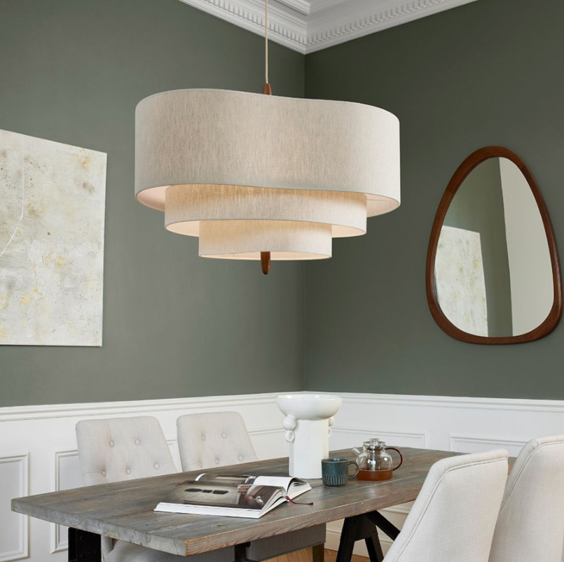 Suspension Cascade en Tissu – Bois & Métal, Douille E27, Dimmable