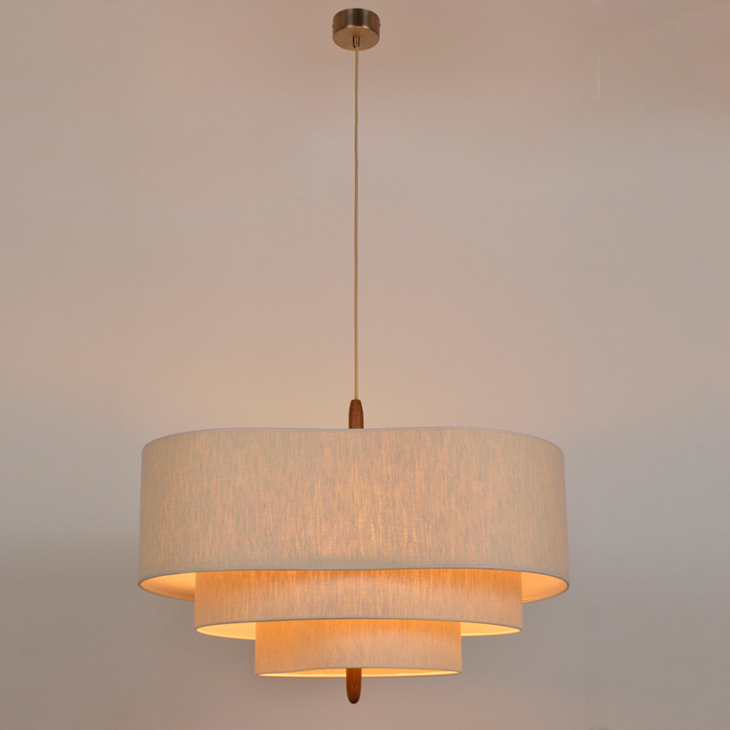 Suspension Cascade en Tissu – Bois & Métal, Douille E27, Dimmable