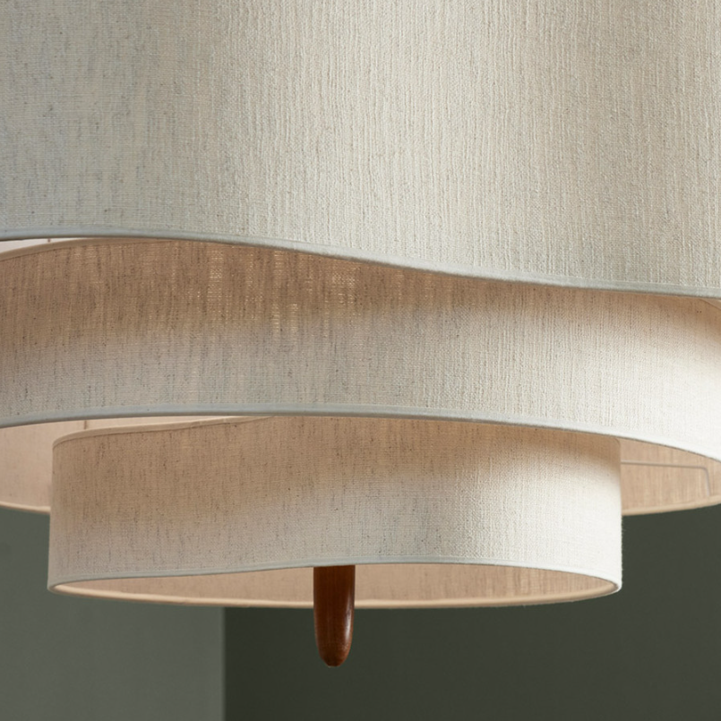 Suspension Cascade en Tissu – Bois & Métal, Douille E27, Dimmable