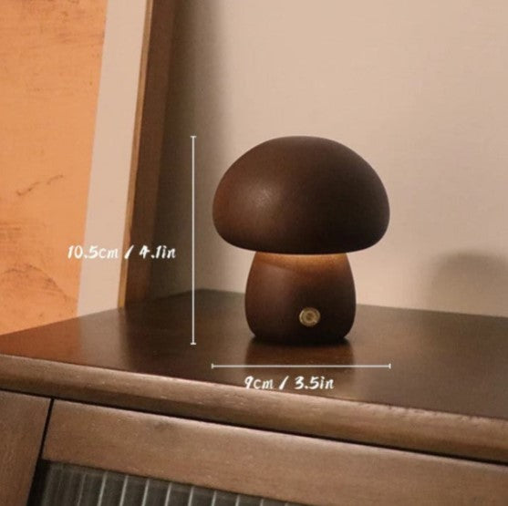 Lampe Champignon en Bois – Hêtre Naturel, Dimmable, Recharge USB