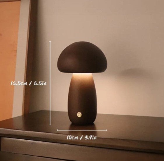 Lampe Champignon en Bois – Hêtre Naturel, Dimmable, Recharge USB