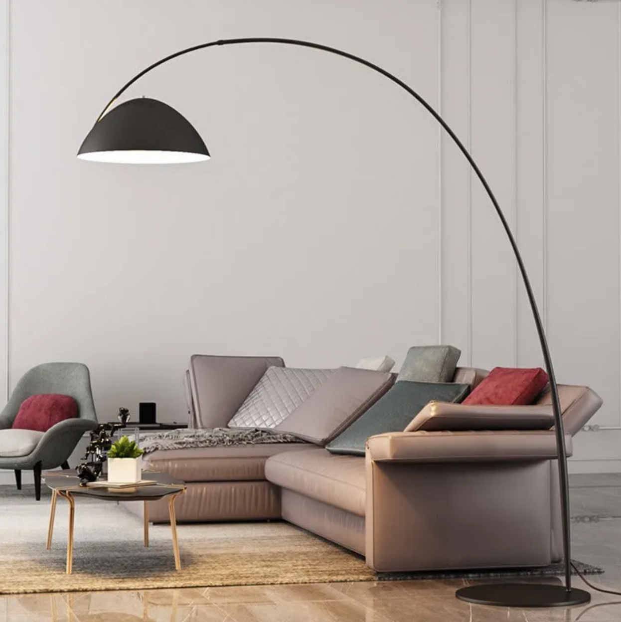 Lampadaire Arc Minimaliste – Noir Mat