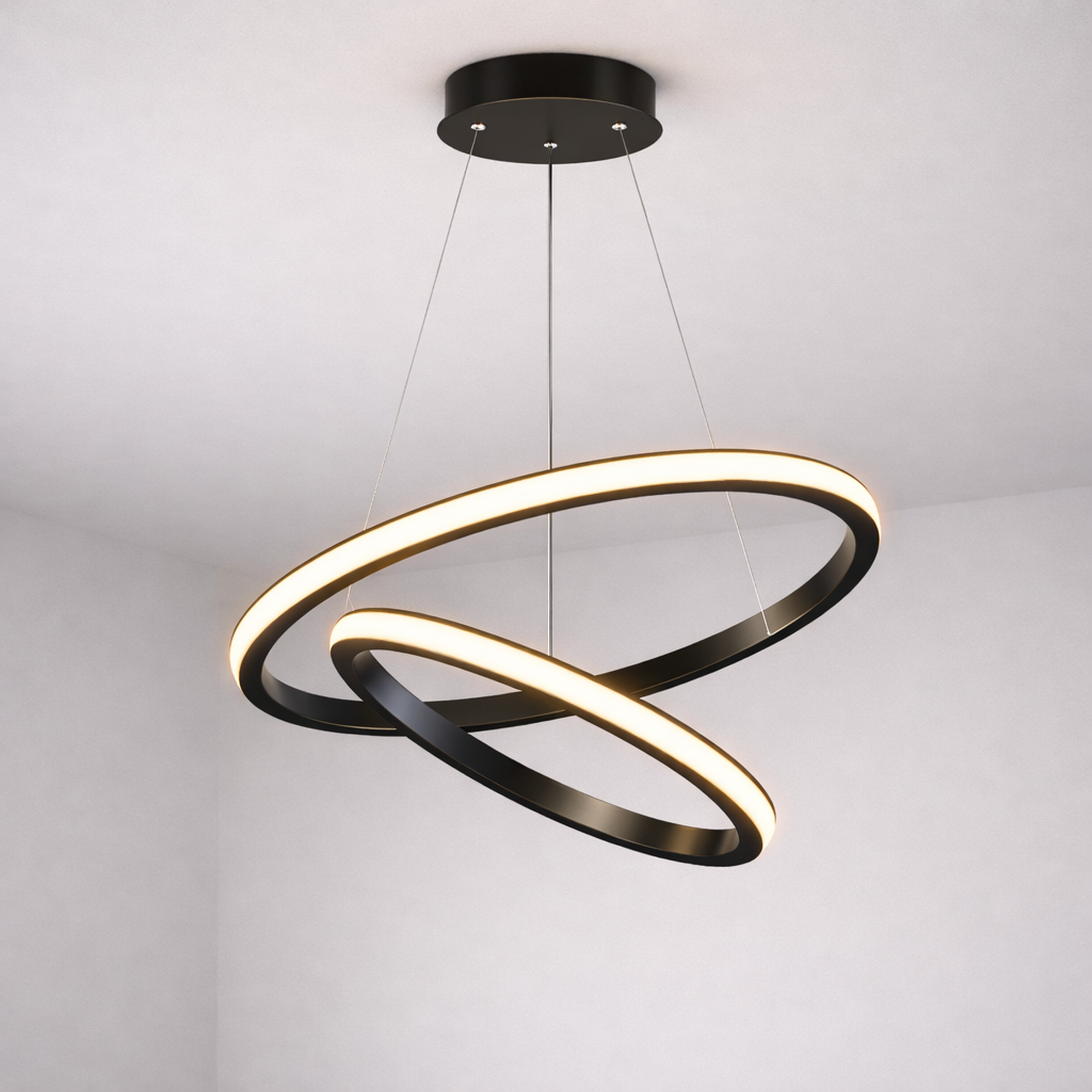 Suspension Orbitale LED – Double Anneau, Noir ou Doré, Dimmable