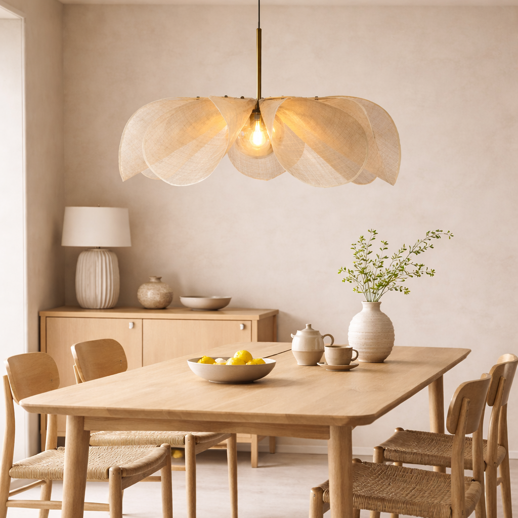 Suspension Fleur en Fibres Naturelles – Tressage Artisan, Finition Laiton