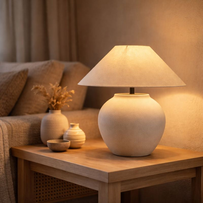 Lampe Zen en Céramique – Abat-jour Tissu