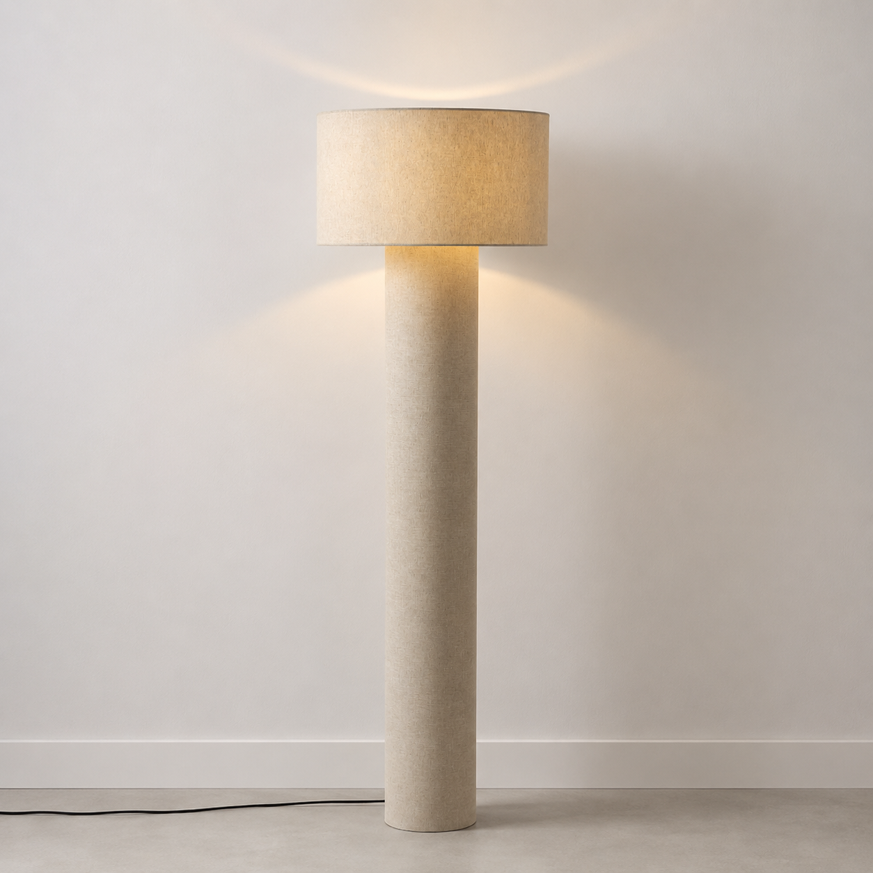 Lampadaire en Lin Beige – Design Cylindrique Minimaliste