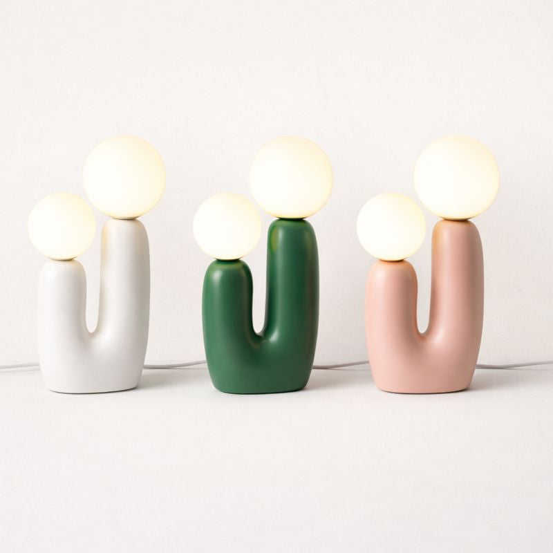 Lampe Cactus Chic – Double Globe Opalin, Design Sculptural