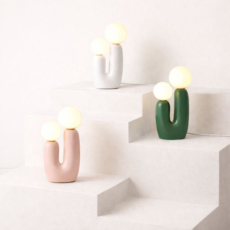 Lampe Cactus Chic – Double Globe Opalin, Design Sculptural