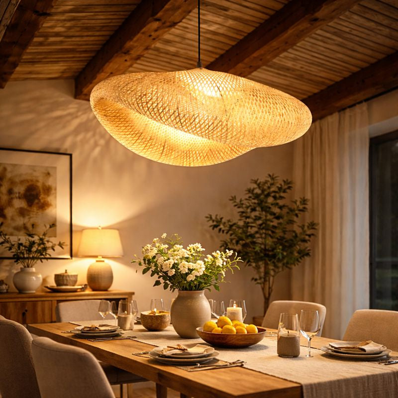 Suspension Artisanale en Bambou – Tressage Main, Style Bohème Chic