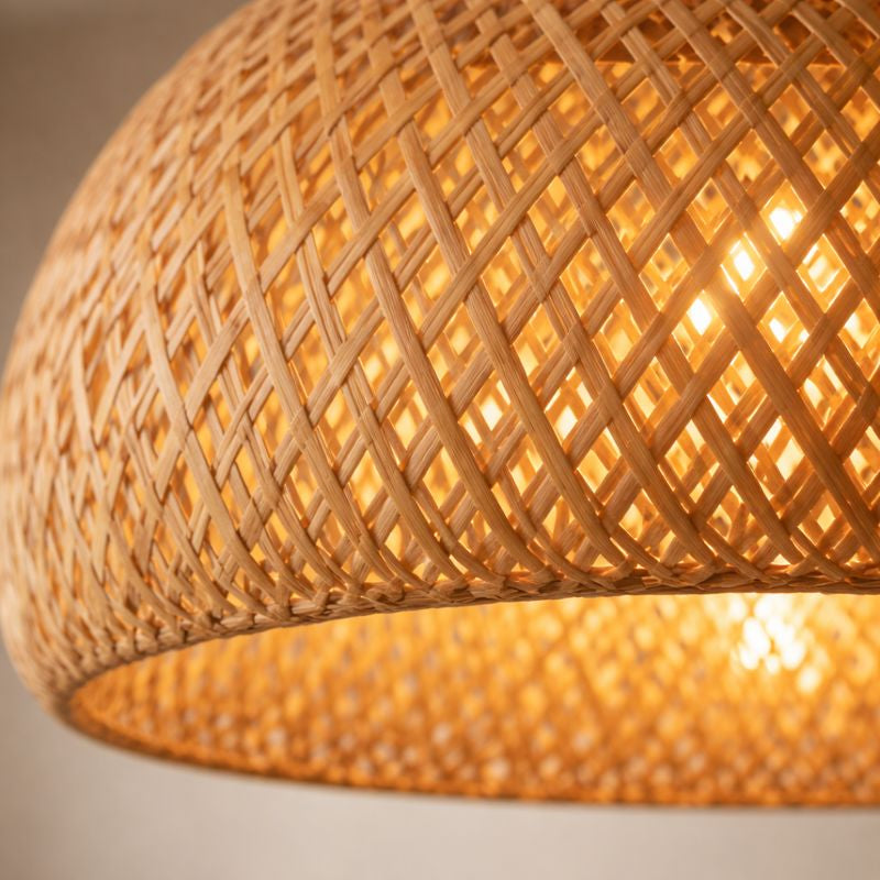 Suspension Lanterne en Bambou & Rotin – Bohème Naturel, Lumière Douce
