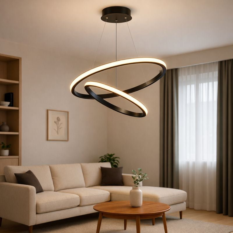 Suspension Orbitale LED – Double Anneau, Noir ou Doré, Dimmable