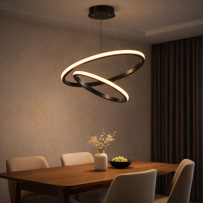 Suspension Orbitale LED – Double Anneau, Noir ou Doré, Dimmable