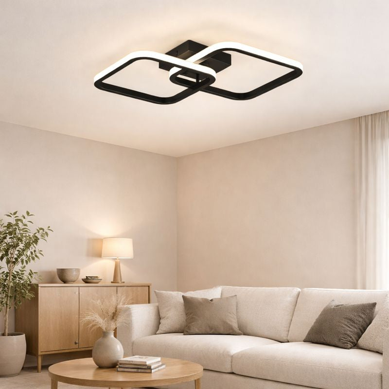 Plafonnier LED Géométrique – Noir Mat, Éclairage Puissant