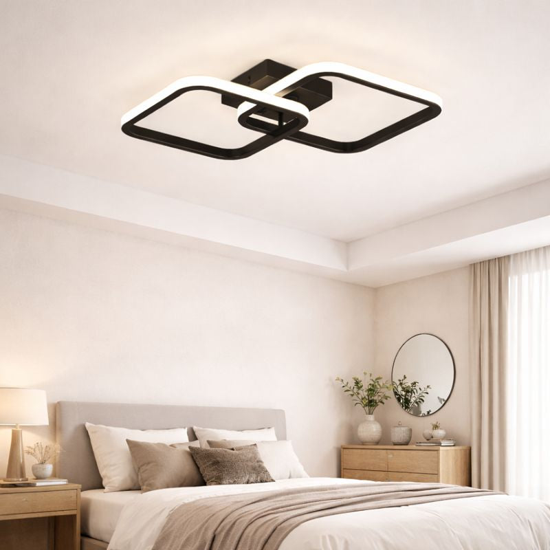 Plafonnier LED Géométrique – Noir Mat, Éclairage Puissant