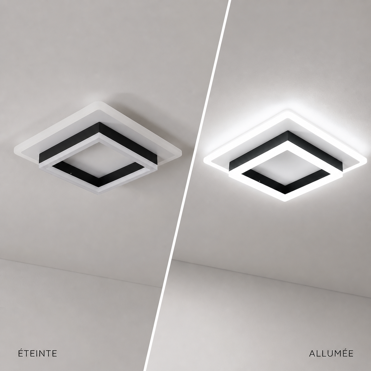 Plafonnier Carré LED Noir & Blanc