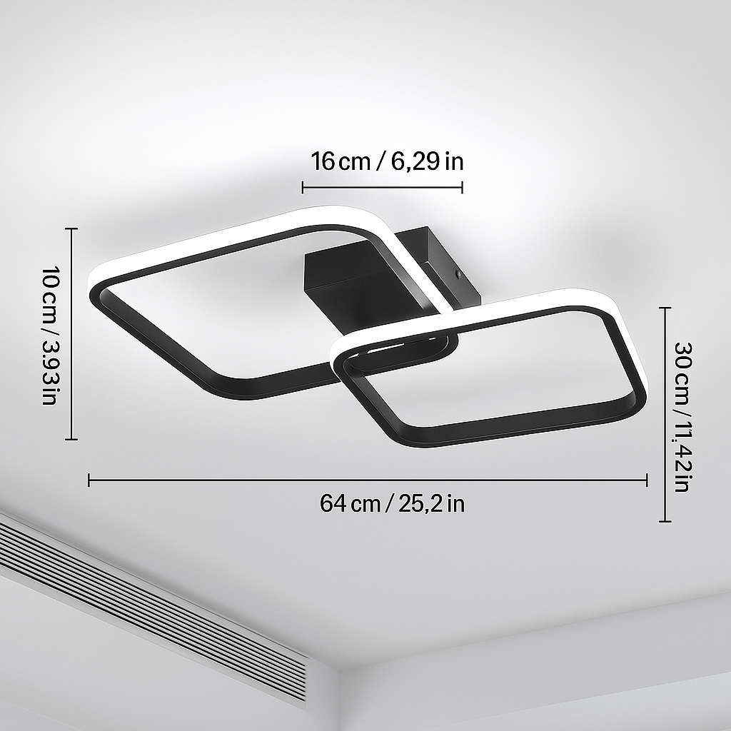 Plafonnier LED Géométrique – Noir Mat, Éclairage Puissant