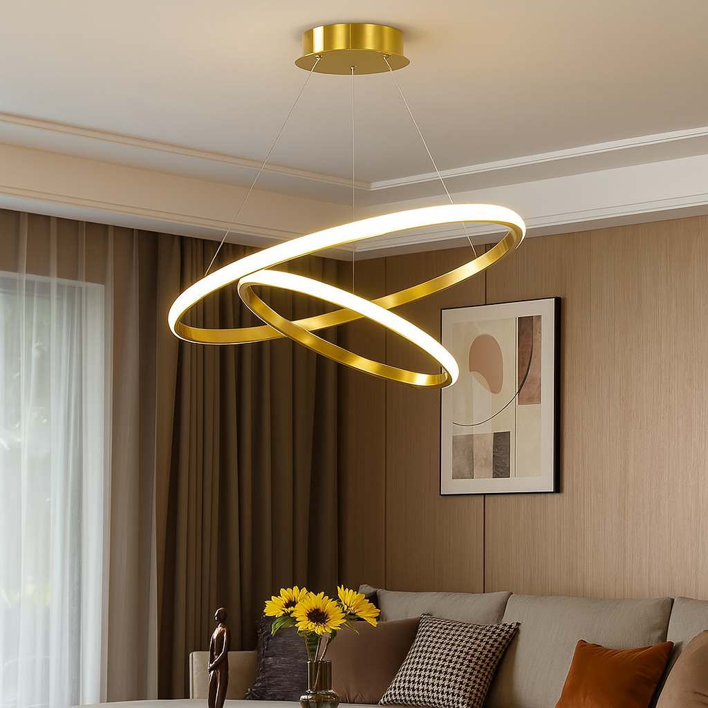 Suspension Orbitale LED – Double Anneau, Noir ou Doré, Dimmable