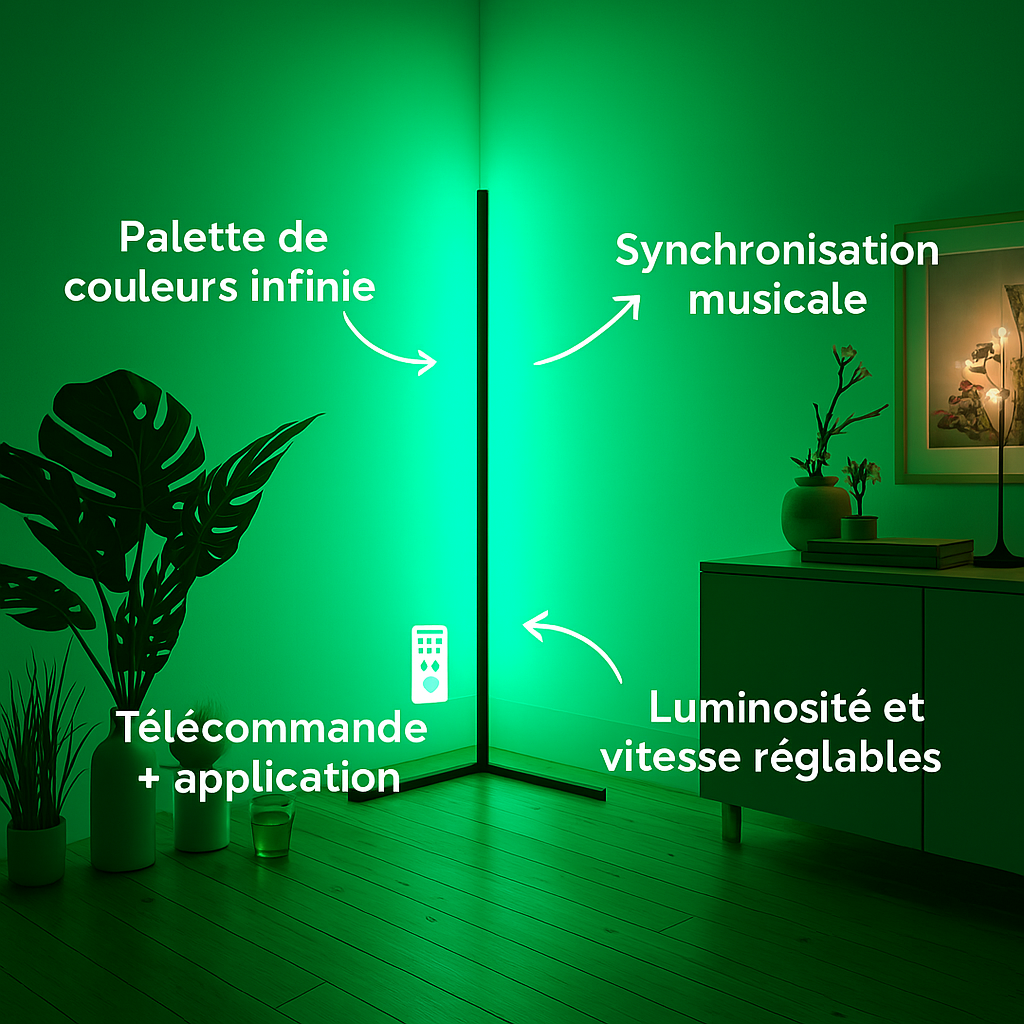 Lampadaire d’Angle Minimaliste, Lumière Ambiance