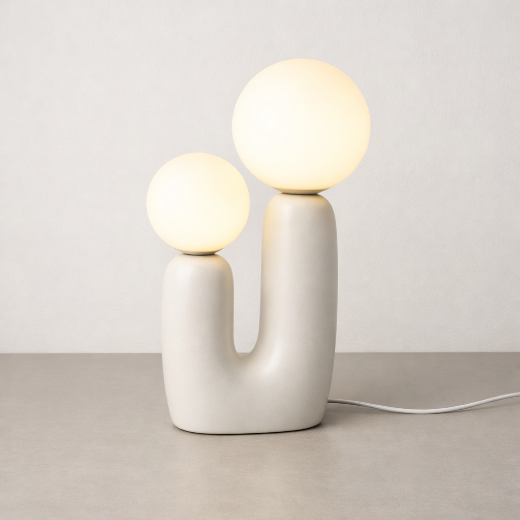 Lampe Cactus Chic – Double Globe Opalin, Design Sculptural