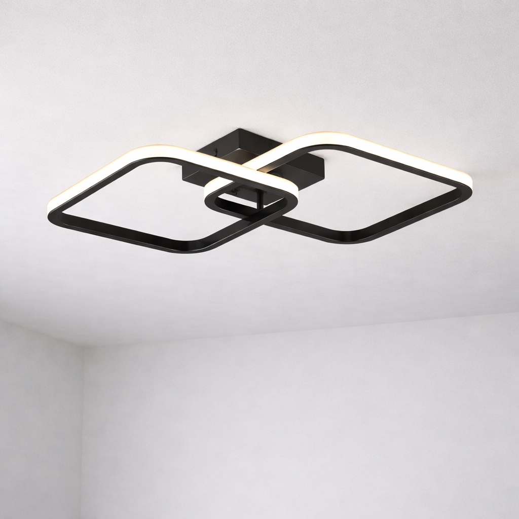 Plafonnier LED Géométrique – Noir Mat, Éclairage Puissant