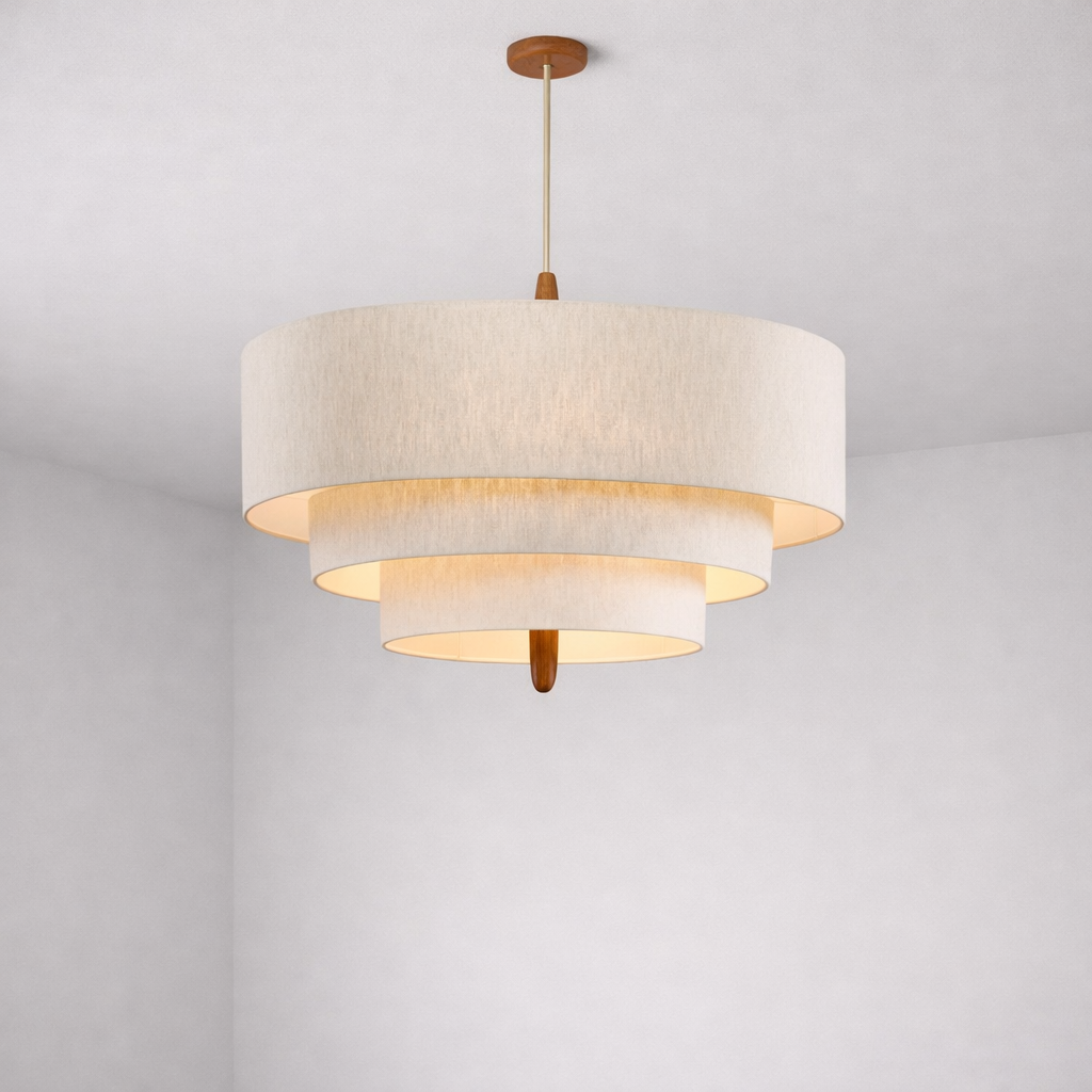 Suspension Cascade en Tissu – Bois & Métal, Douille E27, Dimmable