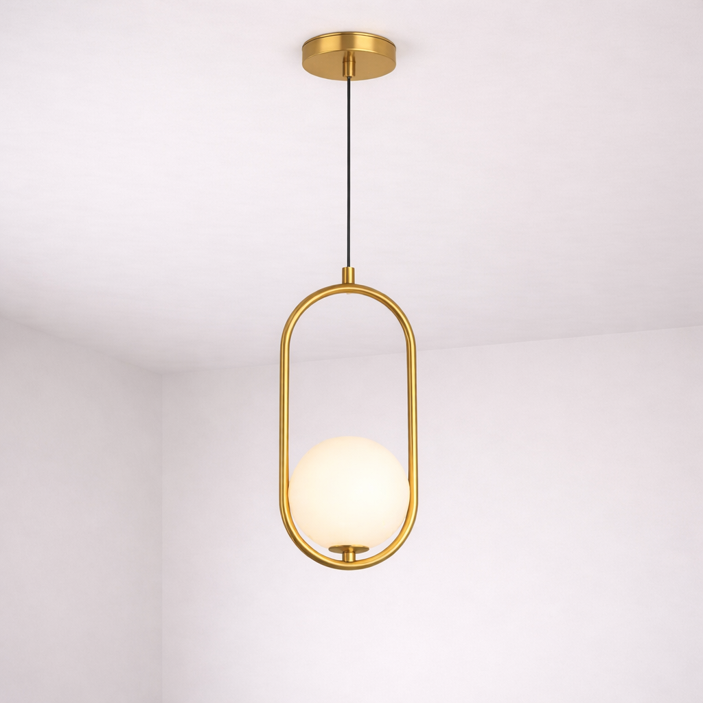 Suspension Halo en Laiton – Globe Opalin, Hauteur Réglable