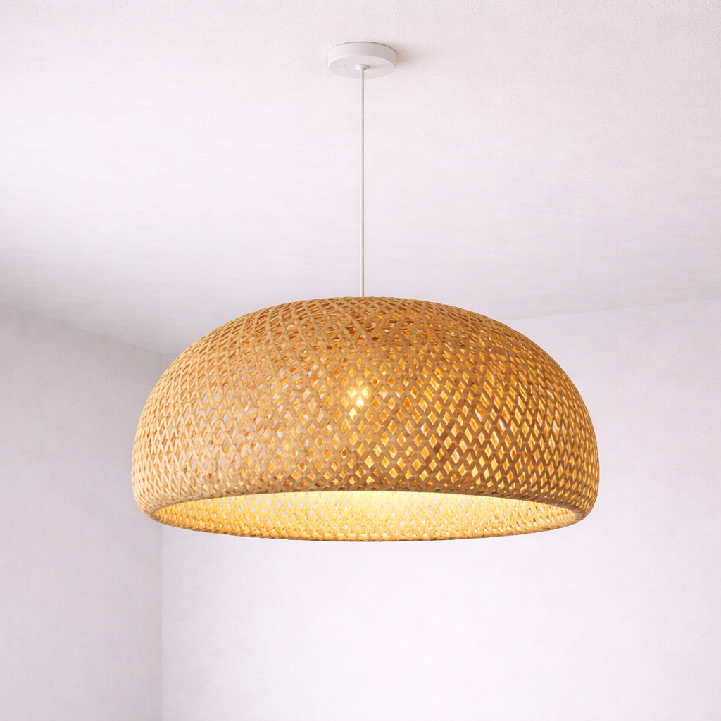 Suspension Lanterne en Bambou & Rotin – Bohème Naturel, Lumière Douce