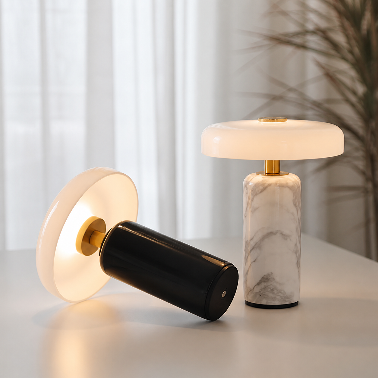 Lampe de Table Marbre & Verre Opalin – Alba