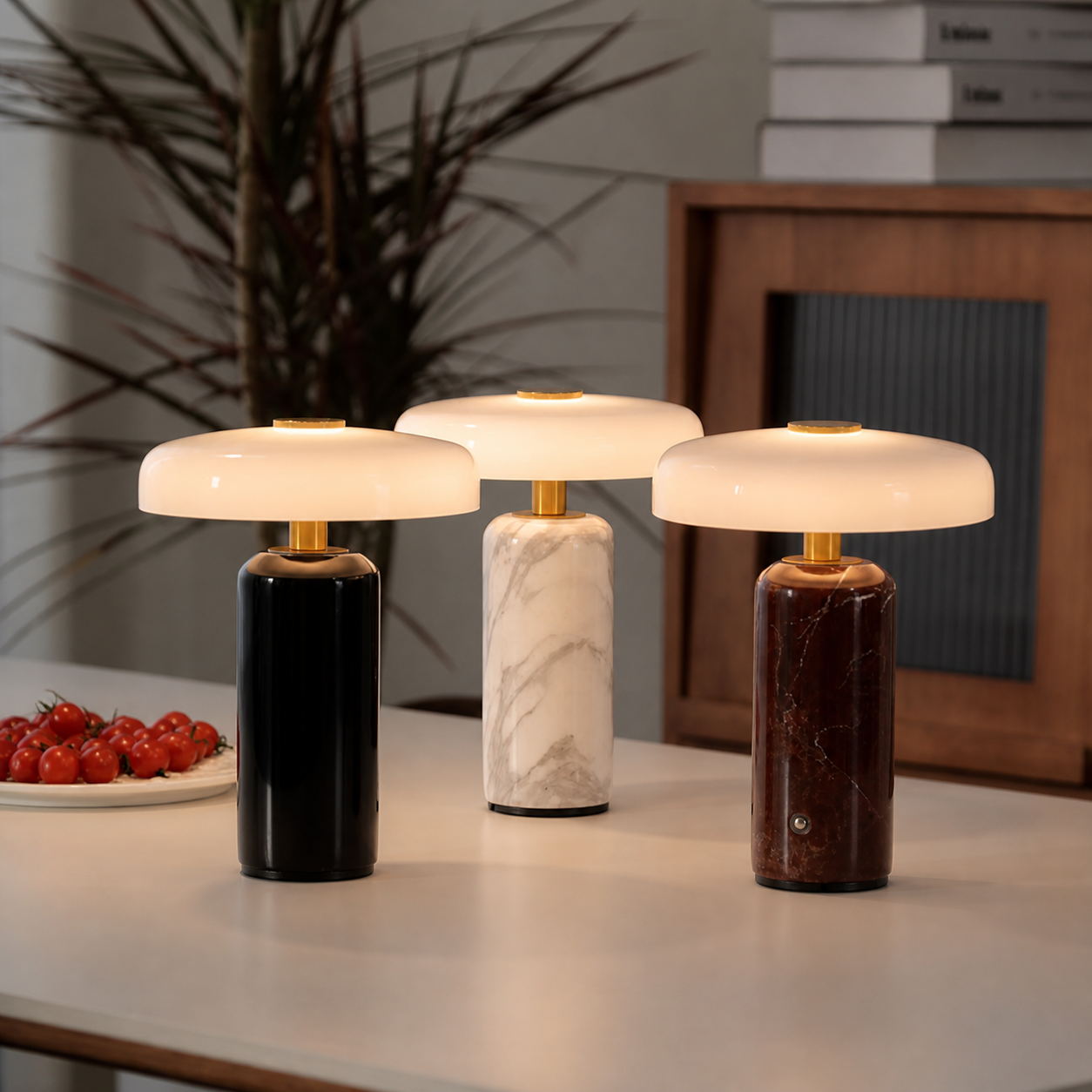 Lampe de Table Marbre & Verre Opalin – Alba