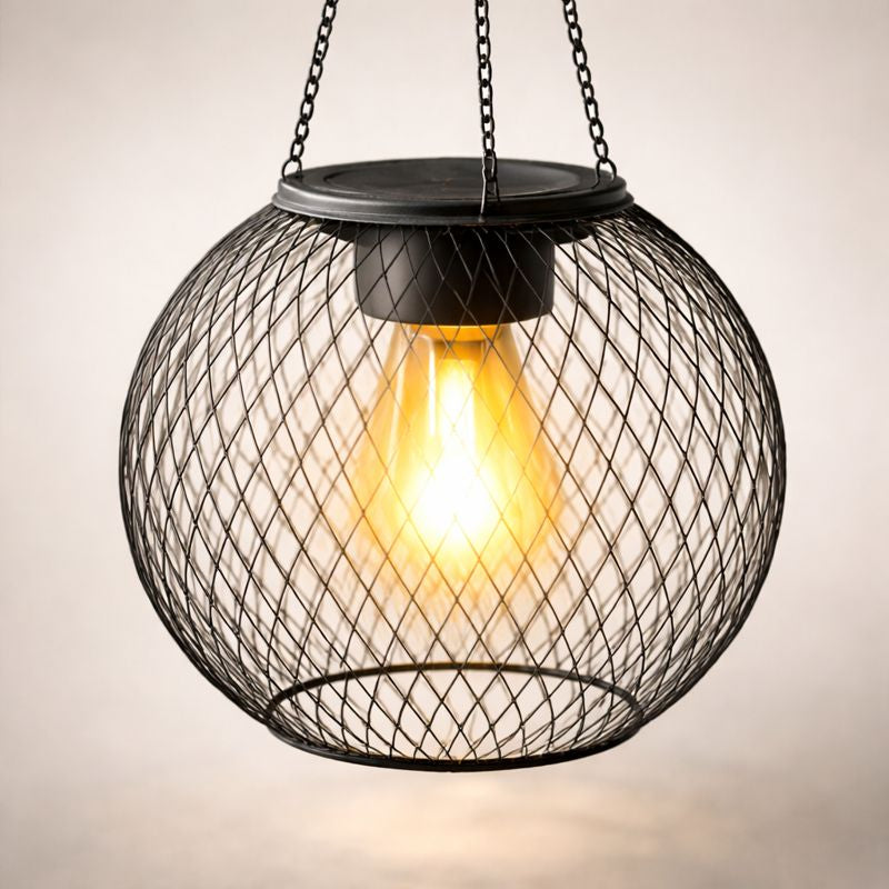 Lanterne Solaire Suspendue – Métal Noir, LED Chaude Automatique