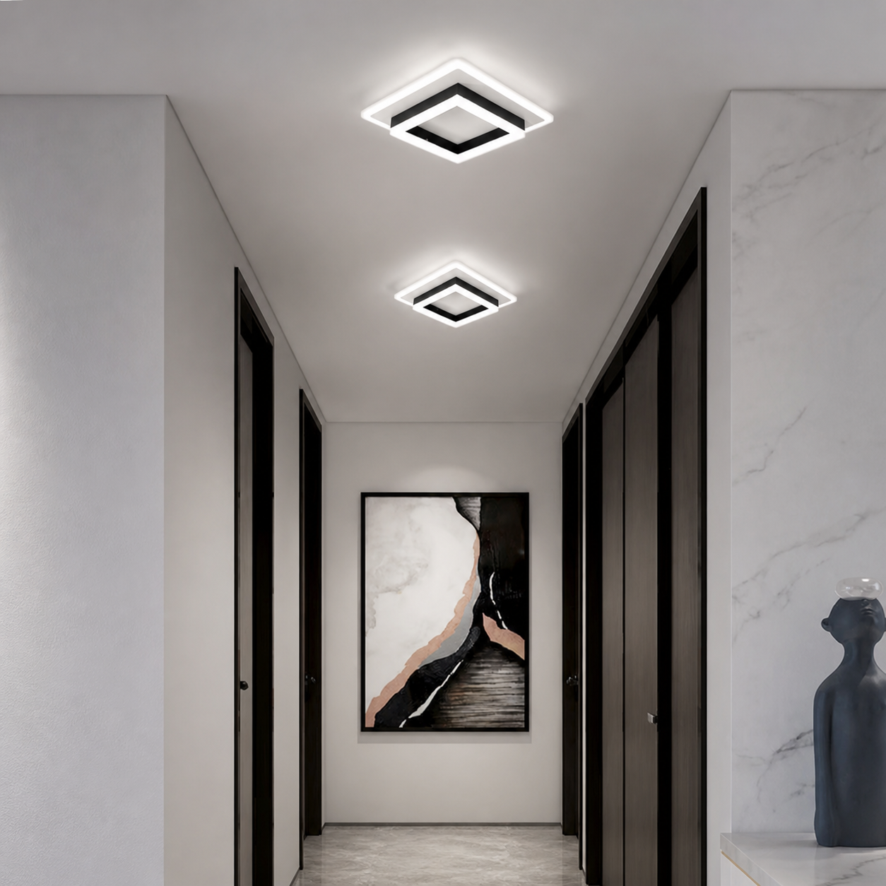 Plafonnier Carré LED Noir & Blanc