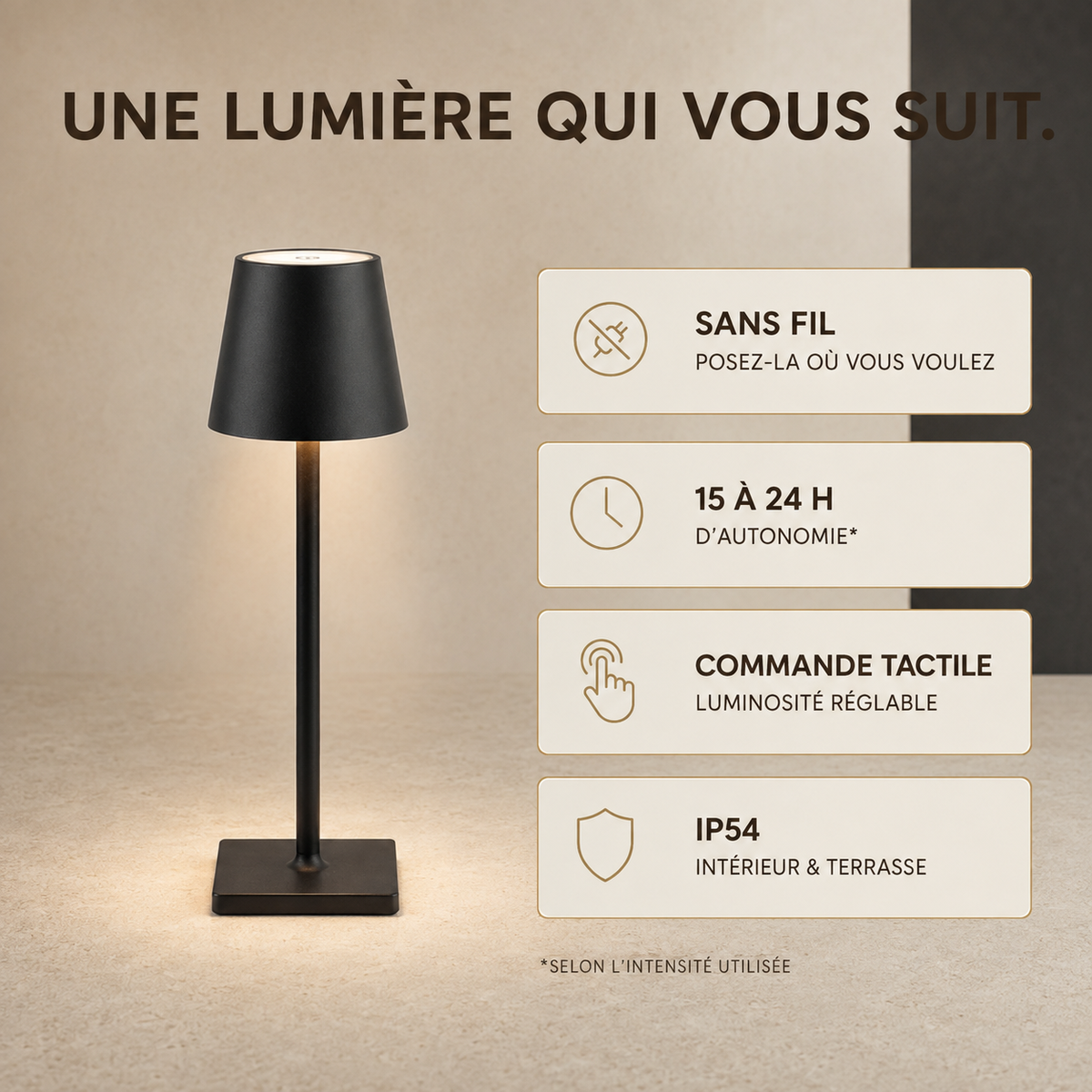 LAMPE NOMADE RECHARGEABLE — INTÉRIEUR & TERRASSE